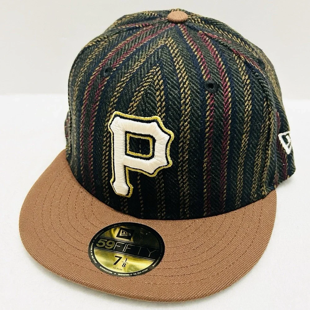 New Era Pittsburgh Pirates Herringbone 59FIFTY Fitted Hat Cap 7 1/8‎ Brown MLB